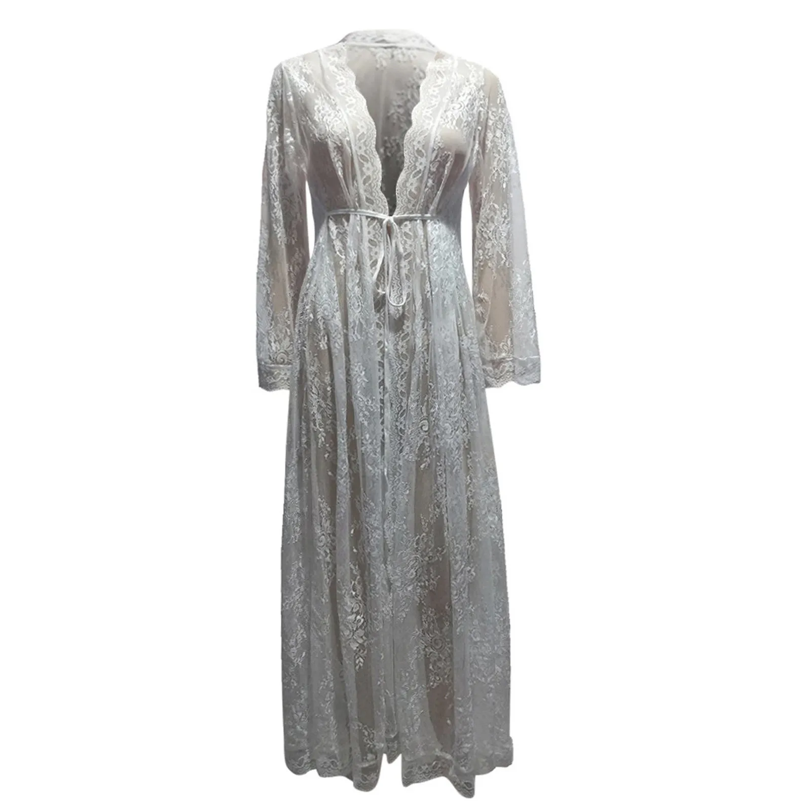 

Ladies Sexy Lace Sleepwear Nightdress See Through Lingerie Sleeping Dress Solid Color Long Nightgown Hot Erotic Homewear