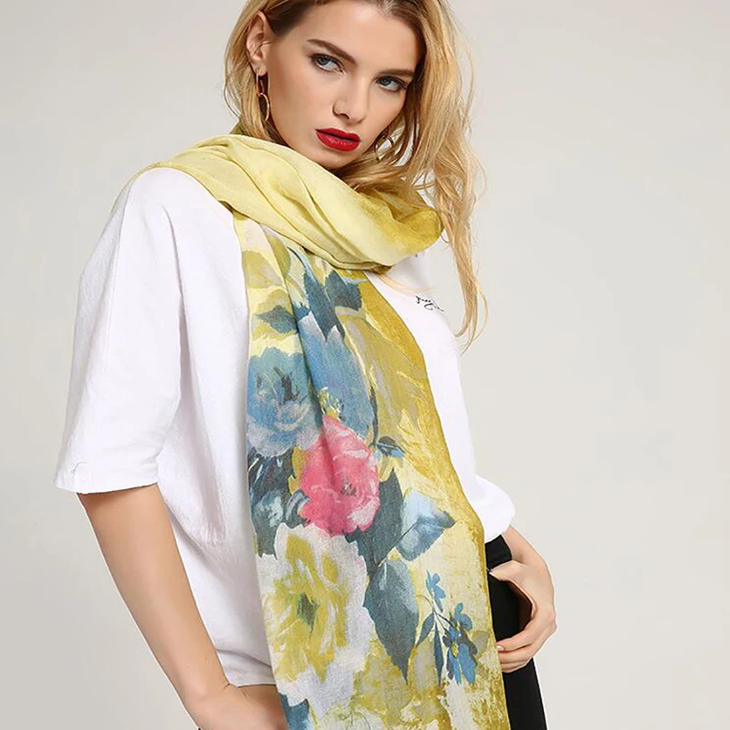 

Scarves Women Summer Cotton Scarf Chiffon Thin Shawls And Wraps Foulard Flower Hijab Stoles New 2020