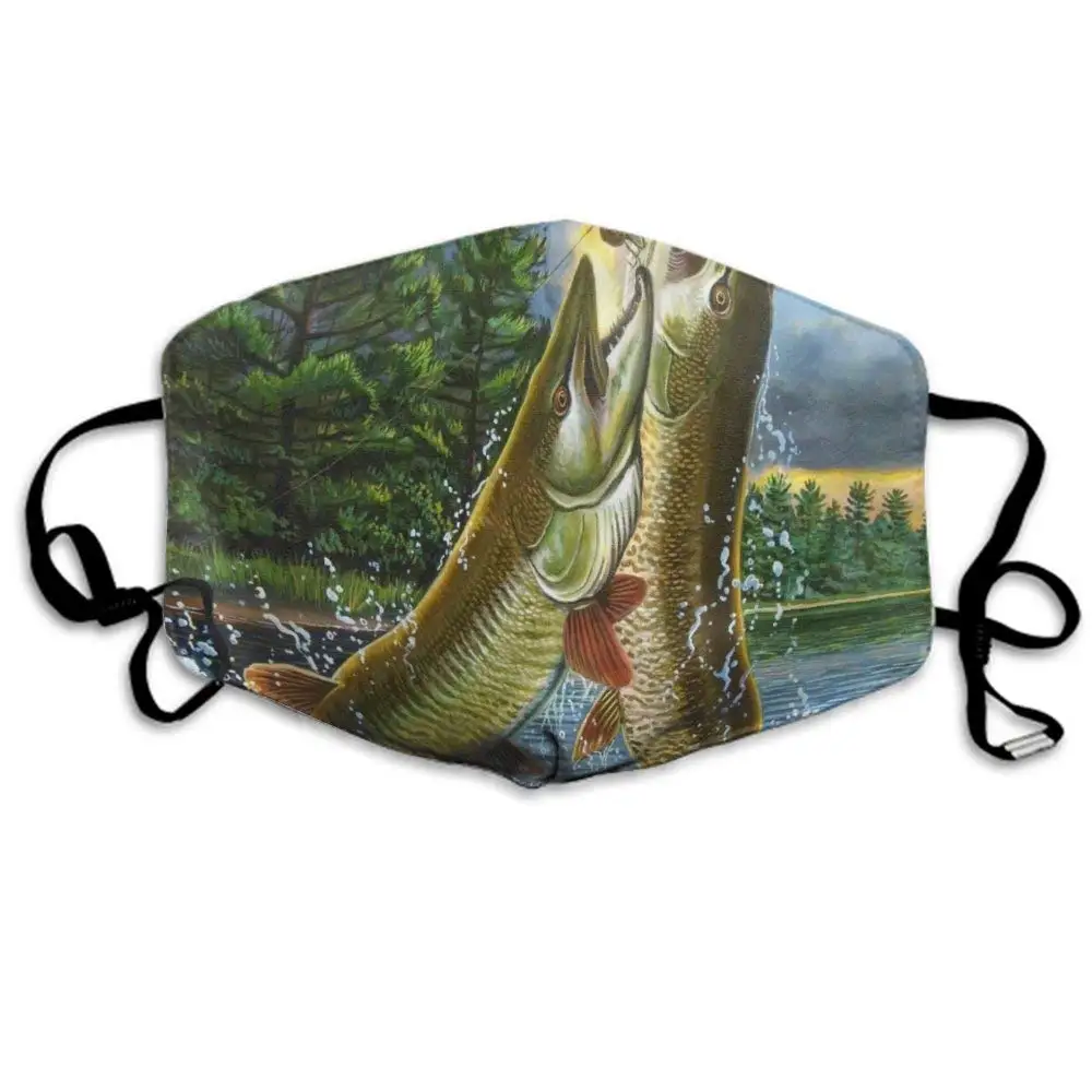 

Comfort Polyester Mouth Decorations for Women Men, Climbing - Two Fish Jumping Out of Water Painting Half Face Mouth Decoration,