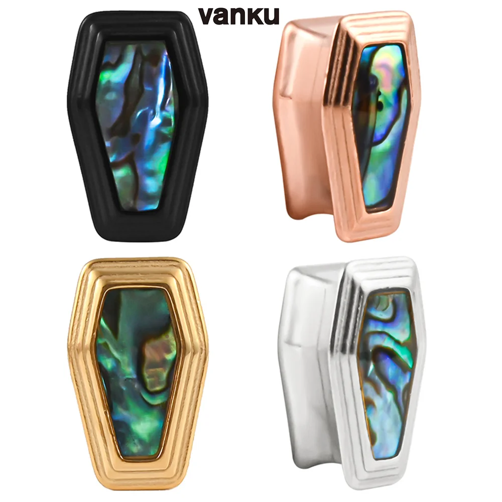 Vanku 10pcs New Gold Coffin Pattern Shell Ear Tunnels Plugs Expander Stretcher Flare Gauges Earrings Body Piercing Jewelry