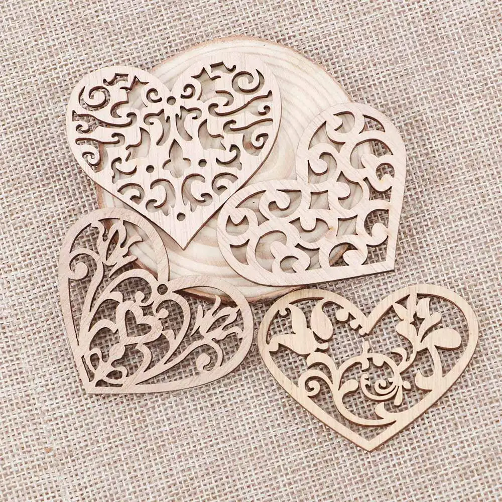 10 шт. резьба полые сердце узор деревянные поделки своими руками и Скрапбукинг