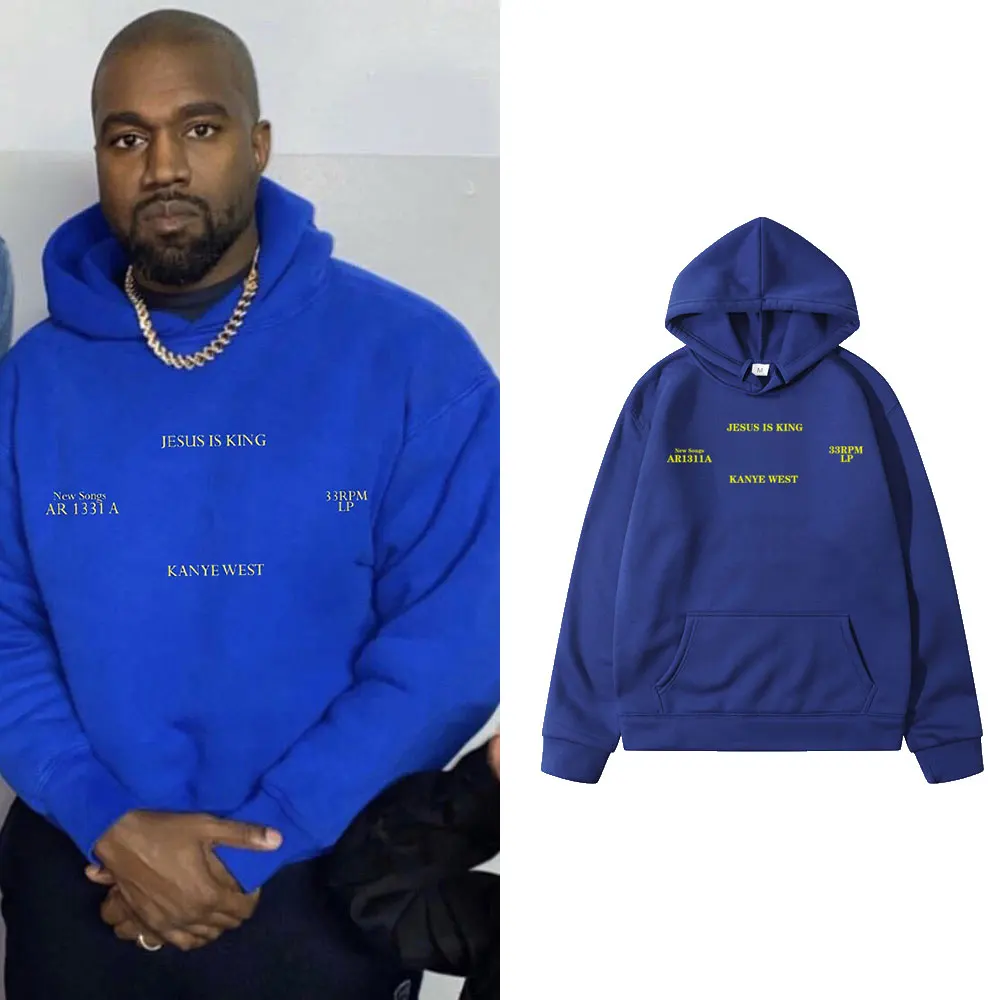 

Man Pullovers Hoodies Jesus Is King Kanye West Vintage Autumn Winter Blue Hip Hop Fleece Hoodies Urban Streetwear Hoody Women