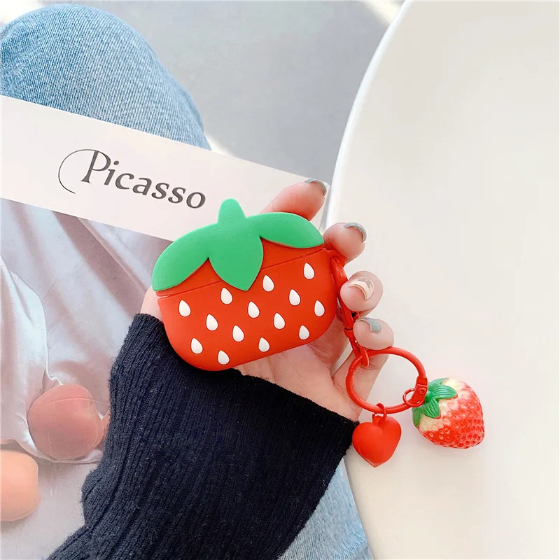 

For AirPods Pro Case Cute 3D Cartoon Strawberry Soft Silicone Earphone Cases For Apple Airpod Case Cute Cover Funda keychain