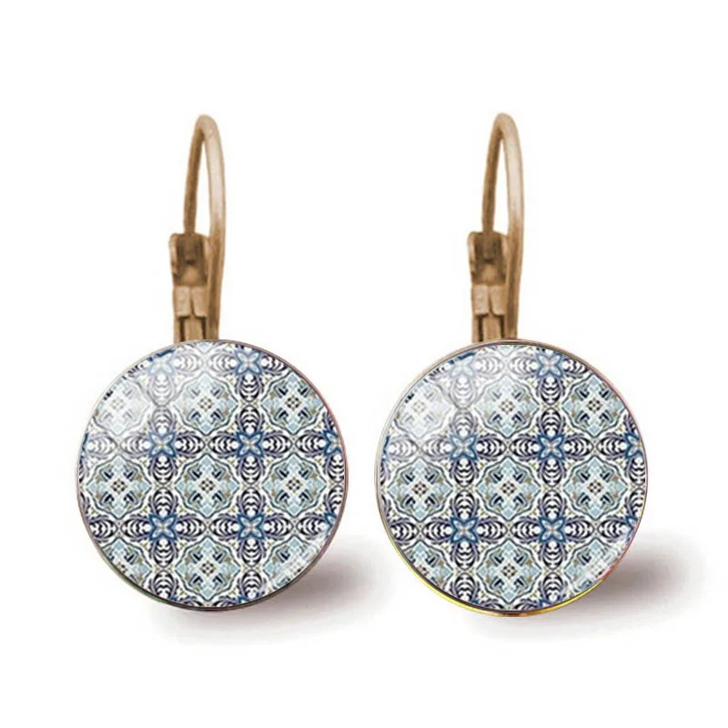 Португальские графические серьги в виде плитки мандалы с португальскими цветами
