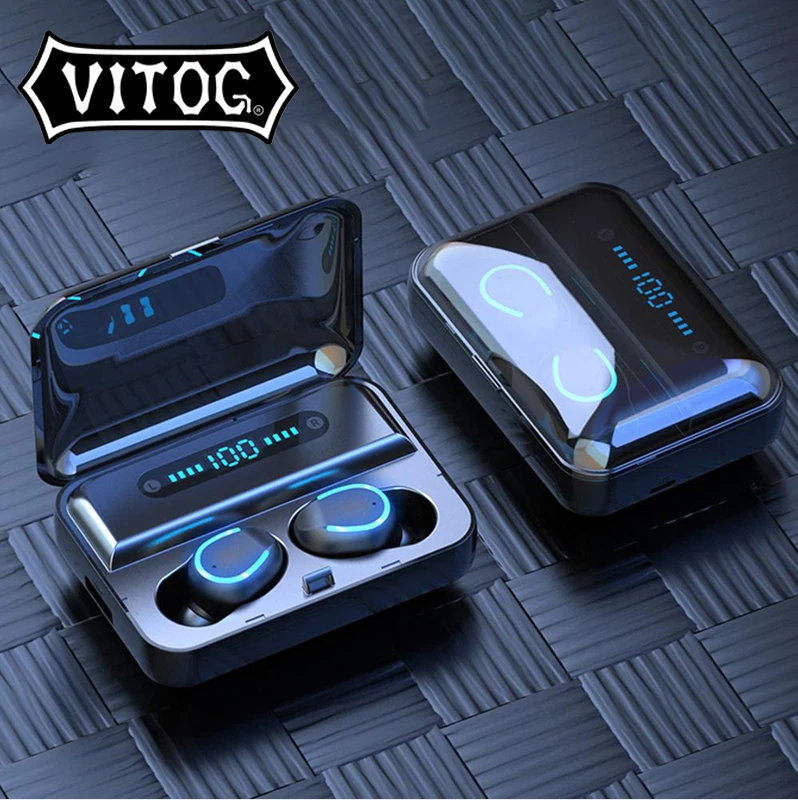 

TWS F9-5 Bluetooth-compatible 5.0 Wireless Earphones HiFI Stereo In-ear Earbuds Head phones for LED Display Breath Light
