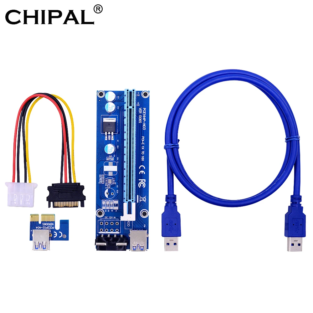 CHIPAL 6 шт. VER006S PCI Экспресс Райзер адаптер 1X к 16X расширитель преобразователь 0 м 1 USB 3