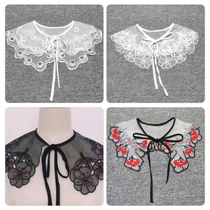 Новая блузка-рубашка с ложным воротником на шнуровке, декоративный воротник для платья-свитера, белый, черный, съемный кружевной воротник