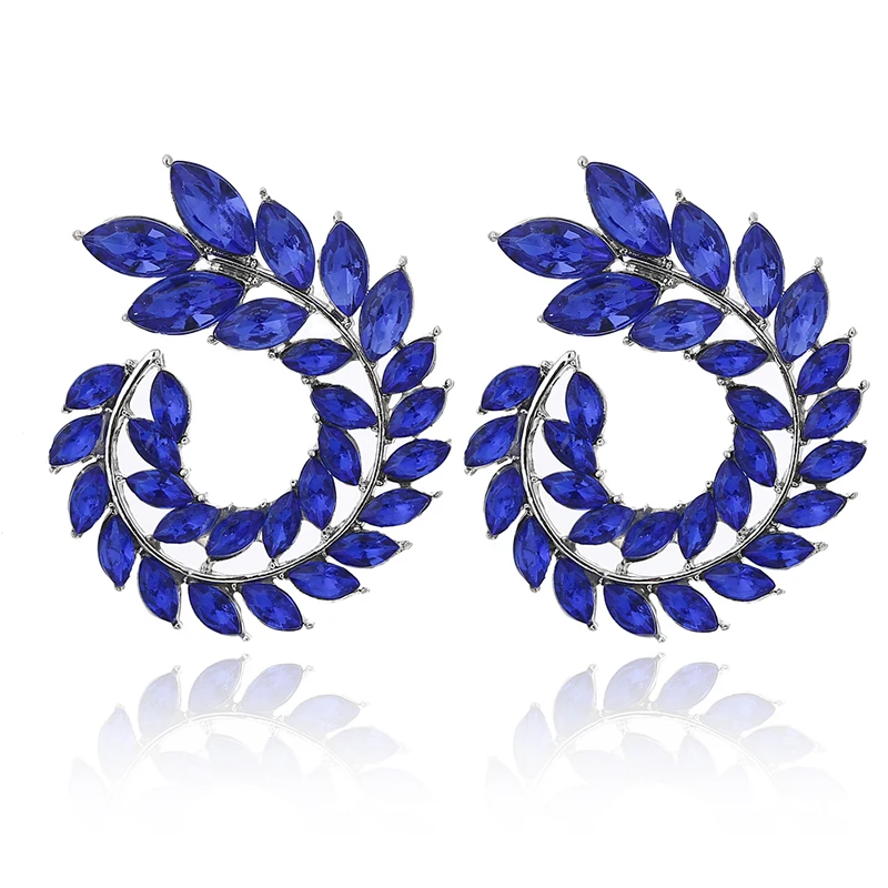 E2485 Silver Blue XIYANIKE Модные полые спиральные Красочные листья очаровательные серьги-капли Стразы для женщин пирсинг трендовые ювелирные изделия - Окраска металла: E2485 Silver Blue