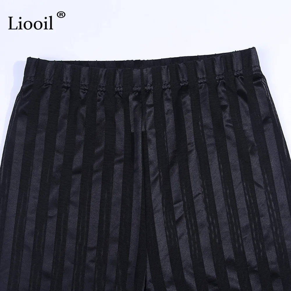 Liooil/Полосатые сетчатые прозрачные брюки, плотные черные слаксы, осень, женские штаны, сексуальные брюки с высокой талией, облегающие штаны-карандаш для женщин