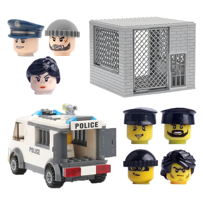 

MOC Modern City Accessories Cage Building Blocks Military Car Police Thief Prisoner Figures Prison Model Bricks Toy Gift D311