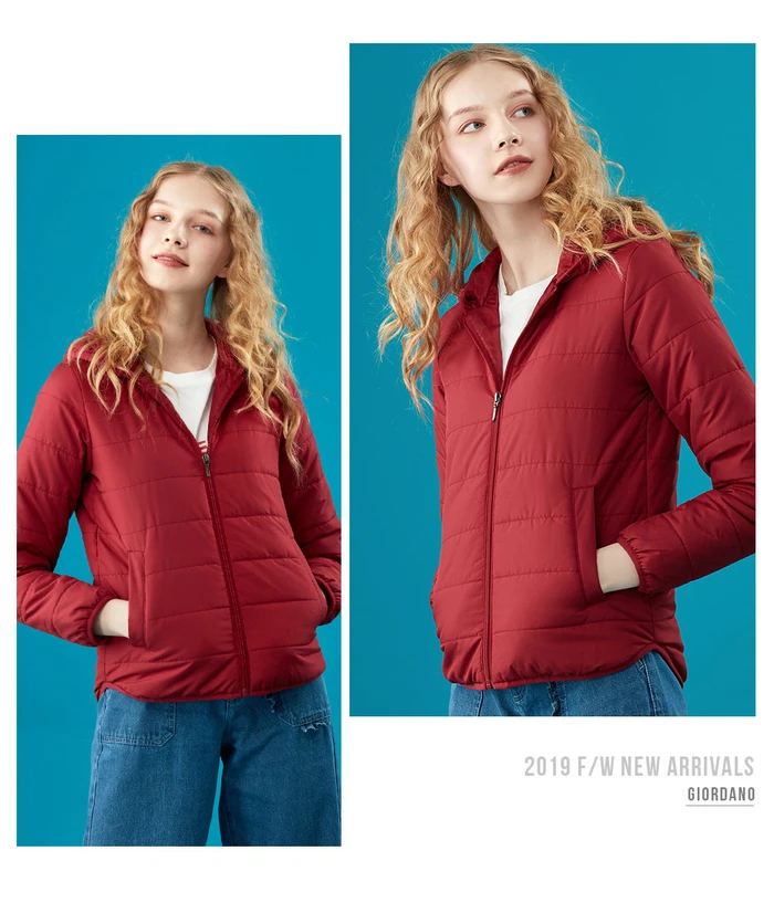 Giordano Женское пальто женское однотонное пальто с капюшоном Think Zipper Fly Abrigos Mujer Invierno Soild color Casaco Feminino 05379656