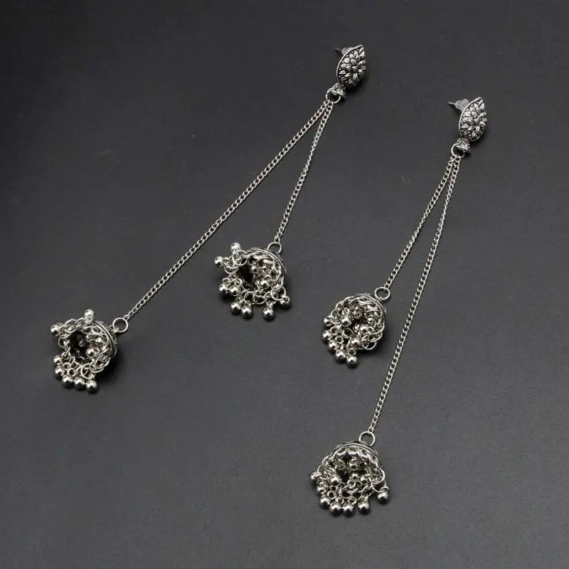 Индийские винтажные цыганские окисленные серебряные традиционные серьги Jhumka