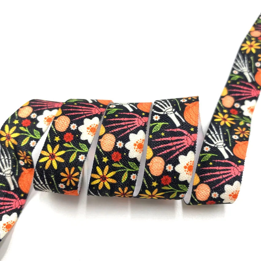 10 ярдов 5/8 &quotцветок череп Тыква враг печати Хэллоуин на голову эластичная