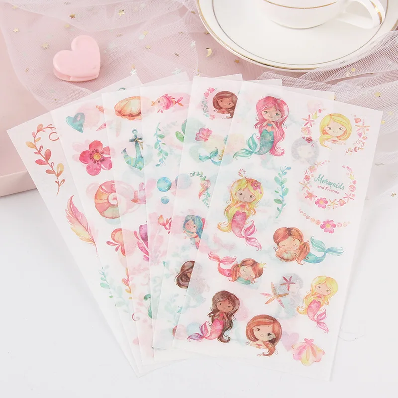 

6 Sheets Lovely Mermaid Girl & Fish Decorative Stickers Label Stick Decoration