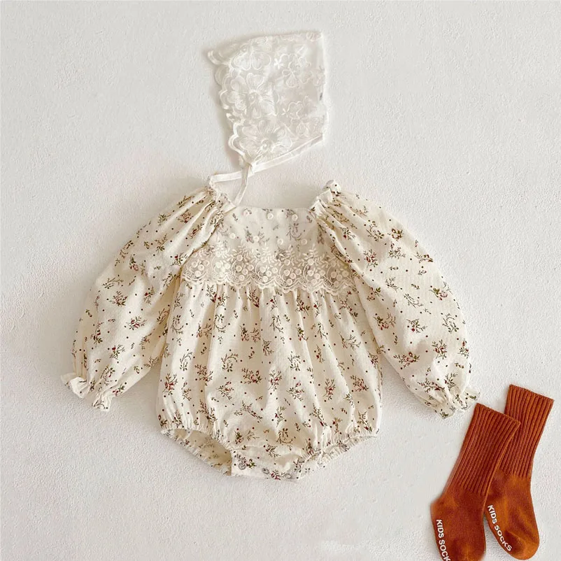 

Princess Baby Girl Romper Long Sleeve Lace Floral Newborn Baby Girl Clothes Cotton Spring Infant Outfits Toddler Jumpsuit