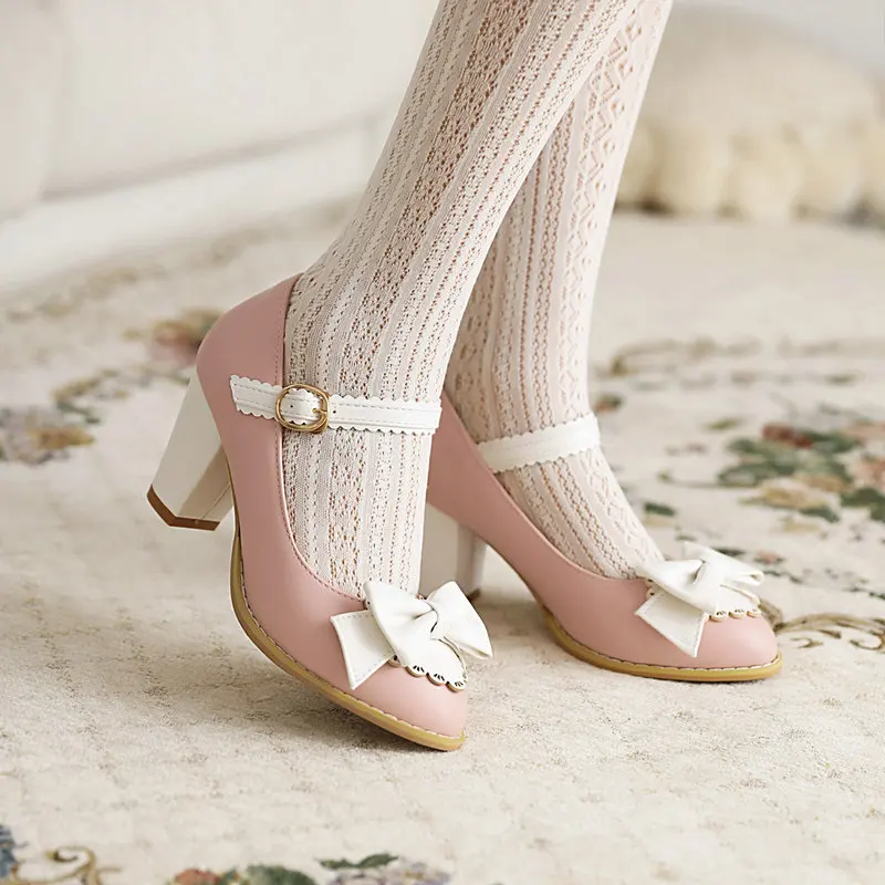 

LDHZXC Classic Bridal Wedding Shoes Woman Bowtie Pumps Bowknot High Heel Designer Brand Chunky Heels Shoes Ladies Dress Pumps