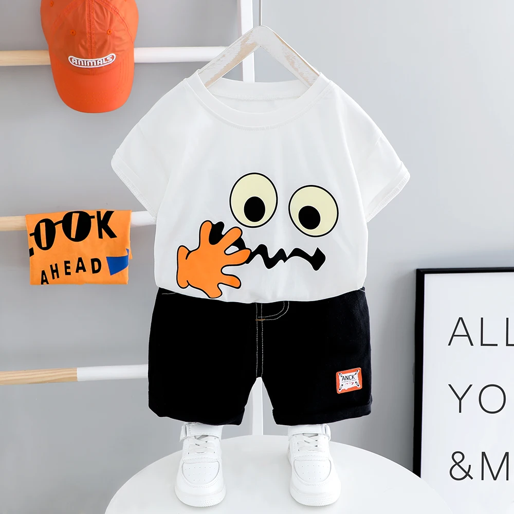 От 1 до 4 лет одежда Комплекты костюмов для маленьких мальчиков Топ с черными