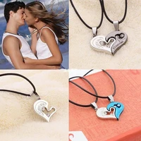 1 pair fashion couple heart shaped necklace i love you pendant necklace jewelry lovers necklace best friends valentines gift
