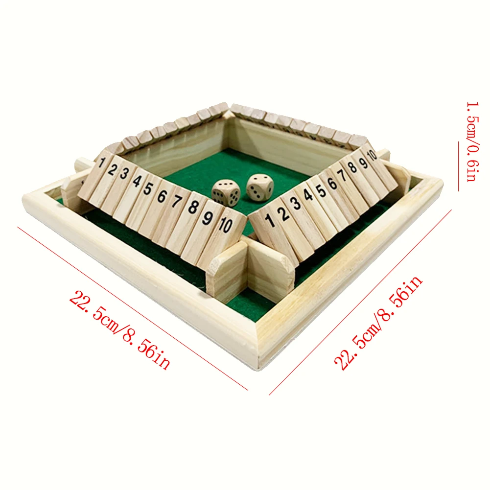 

Shut The Box Dice Board Game 4 Sided Wooden Flaps & Dices Game Set for 4 People Pub Bar Party Supplies Family Fun Game