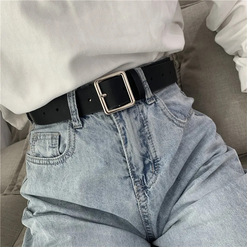 

2021 PU Leather Belt For Women Square Buckle Pin Buckle Jeans Black Belt Chic Luxury Brand Ladies Vintage Strap Female Waistband