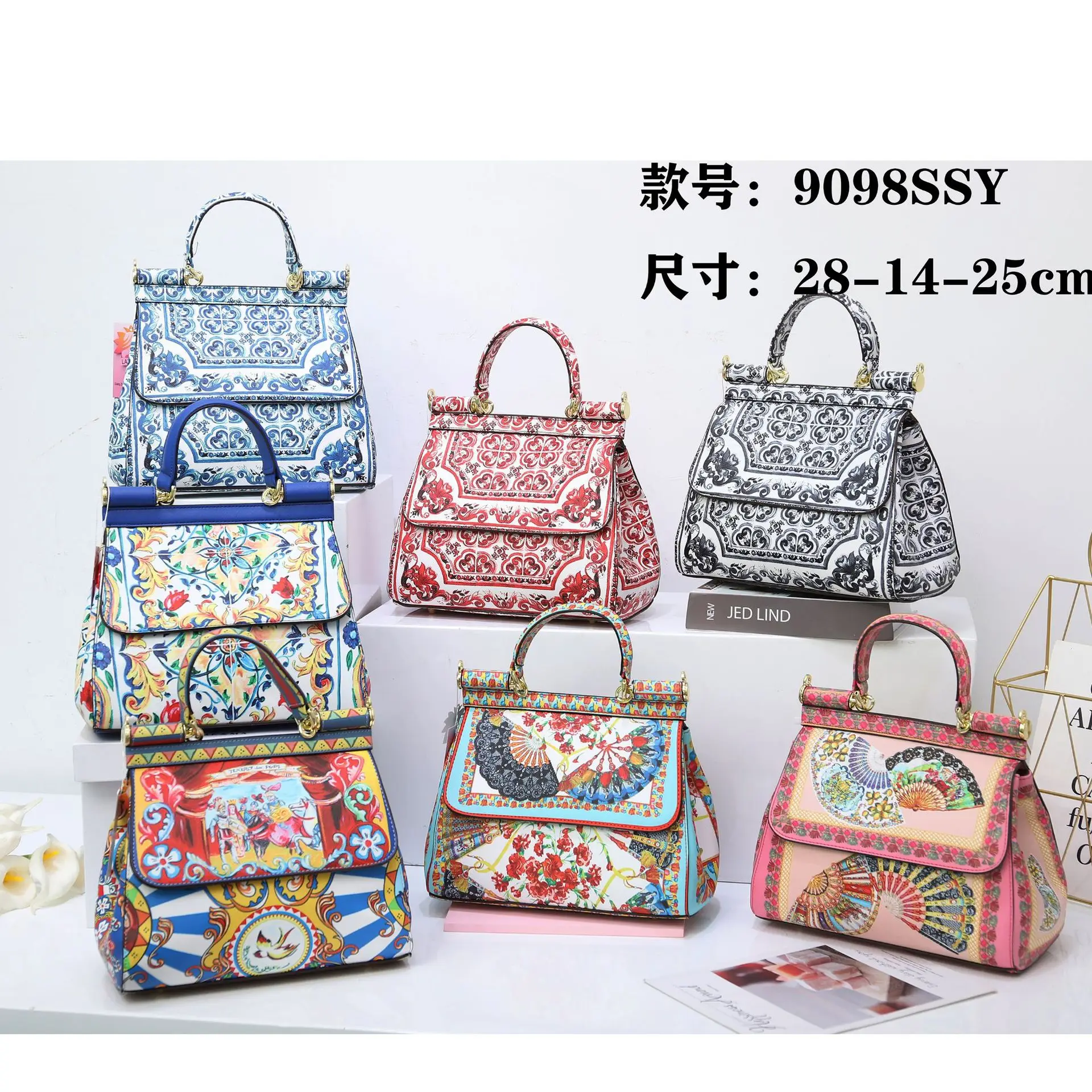 

Fashion Printing Handle Bag Women Retro Handbag PU Leather Shoulder Tote Underarm Vintage Top Handle Bag Female Envelope Purses