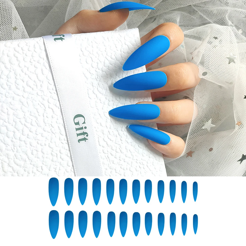 Цветные съемные накладные ногти матовые длинные на шпильке носимые