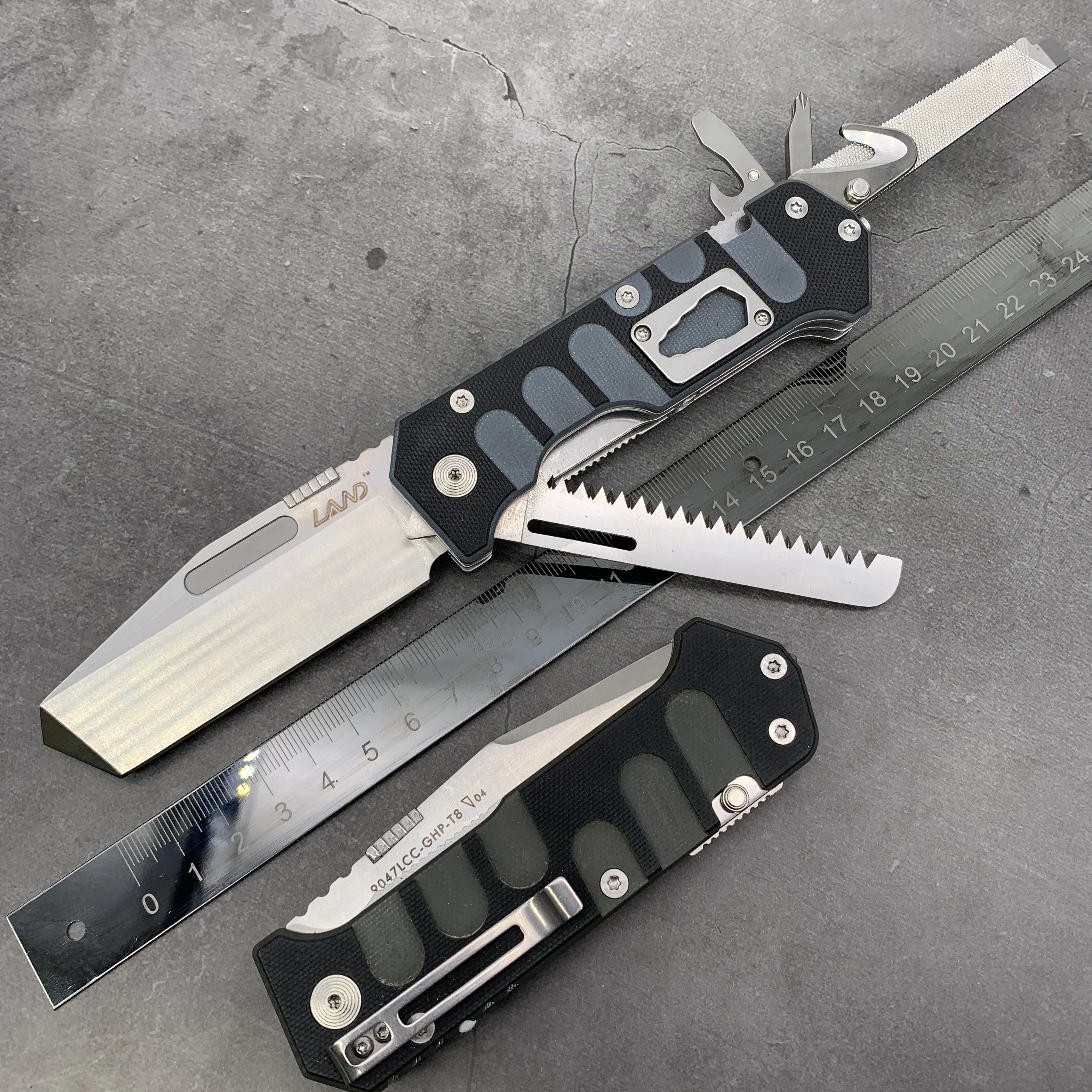 

LAND 9047 Folding Multi-Functional Knife Survival Camping Outdoor Hunting Saw Tool Knives 12cr27mov Stainless Steel