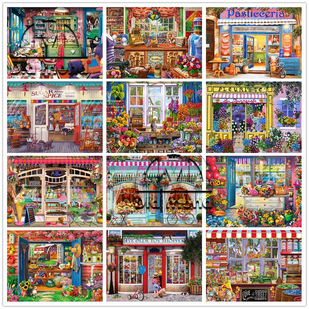 

5D Diy Diamond Painting Supermarket Store Full Drill Diamond Embroidery Cross Stitch Kit Vintage Landscape Mosaic Wall Art Decor