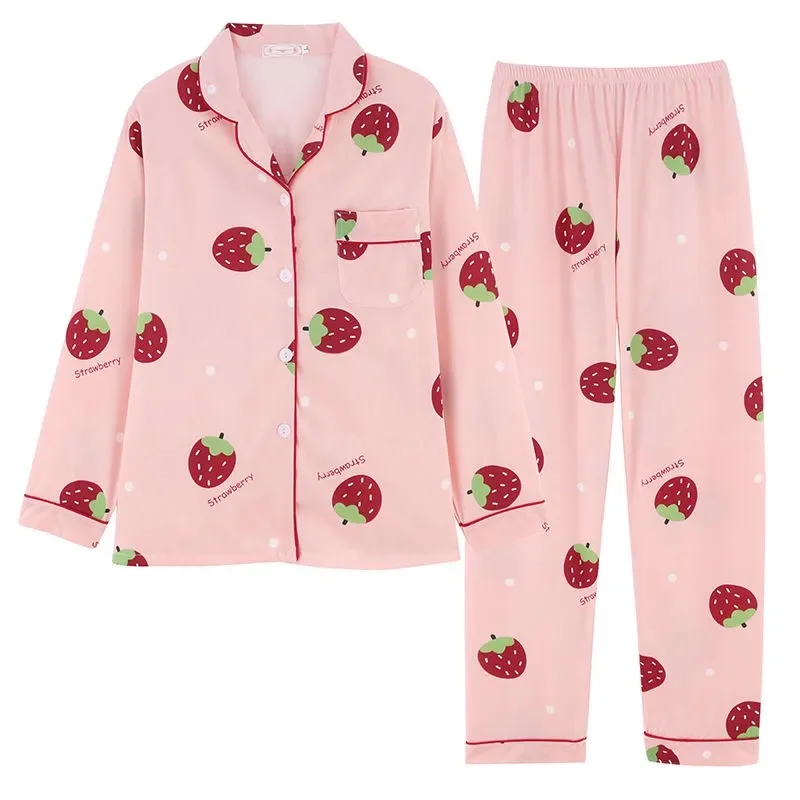 

Kawaii Pajamas Girls Cotton Pyjamas Femme Avocado Pijamas Spring Home Clothes for Women Long Sleeve Pants Sleepwear Set Homewear