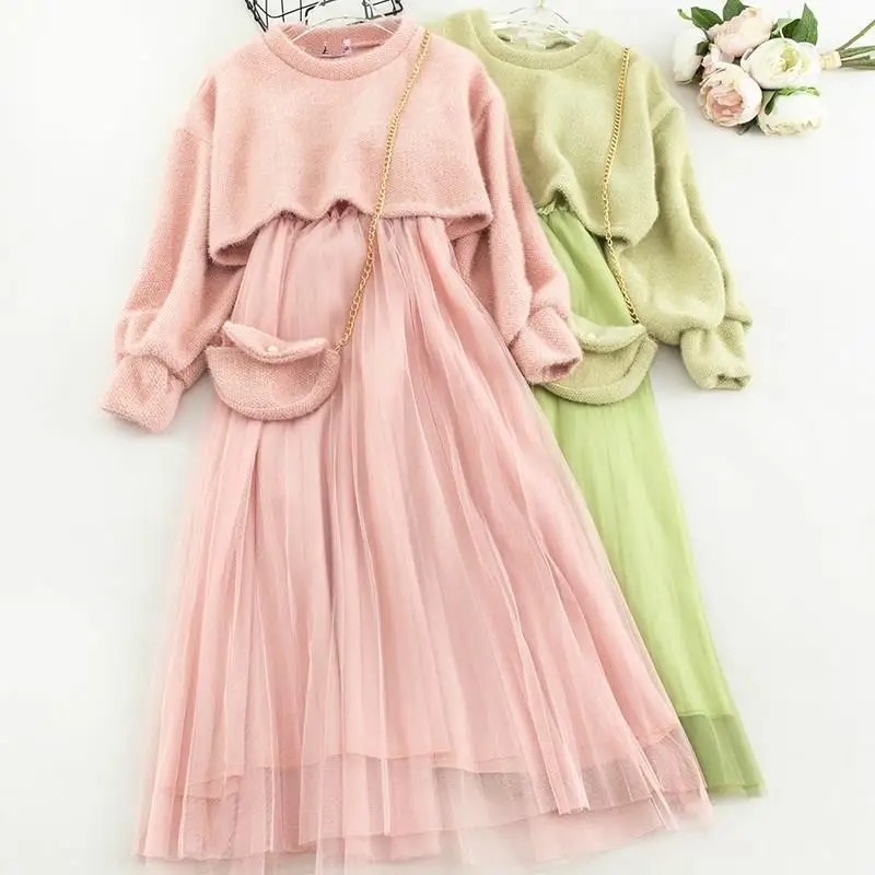 Осень мохеровый свитер слинг Марлевое Платье цепочка Сумка для женщин 3 шт. милый