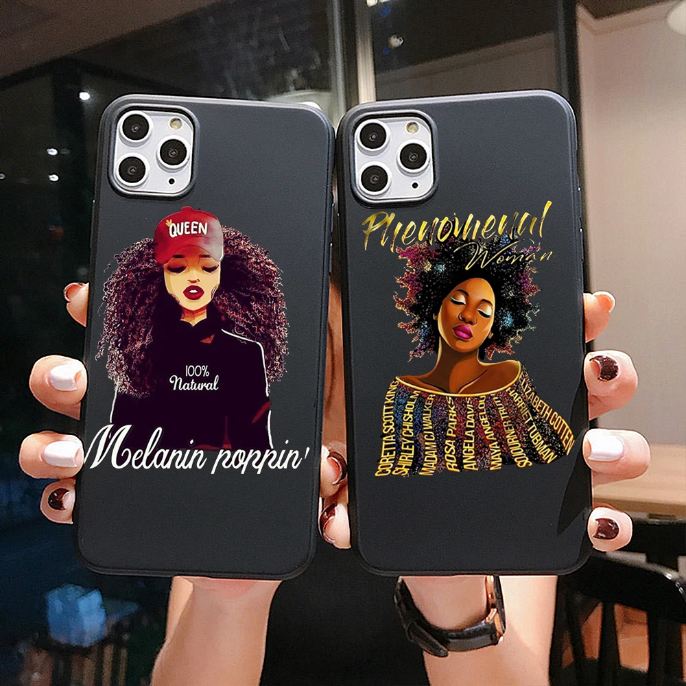 

Melanin Poppin Queen Phone Case For iPhone 12 PRO MAX XR XS MAX 11 PRO MAX 7 6s 8 PLUS Black Girl Magic rock Soft TPU Shell Case