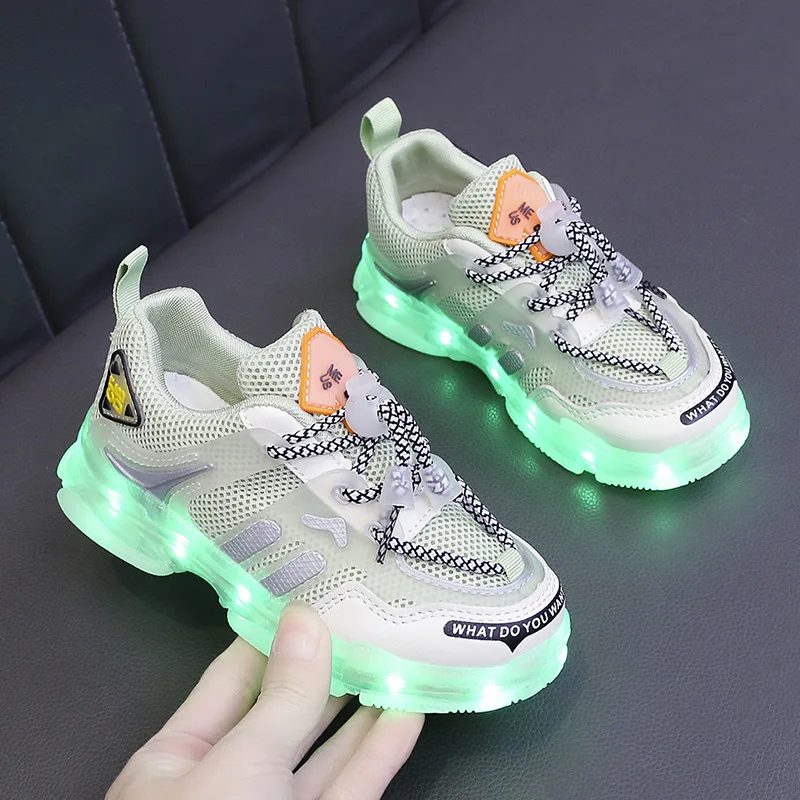 

2021 Mesh breathable children's colorful luminous boys and girls luminous charging light sports children's shoes girls sneakers