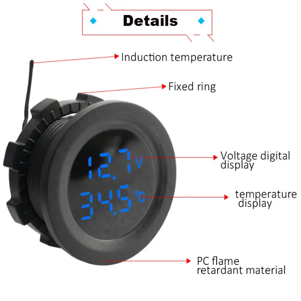 12V 24V Motorcycle Round Temperature Voltmeter Auto Voltage Test Display Digital Measurement Suitable For Motorbike Boat Yacht | Автомобили