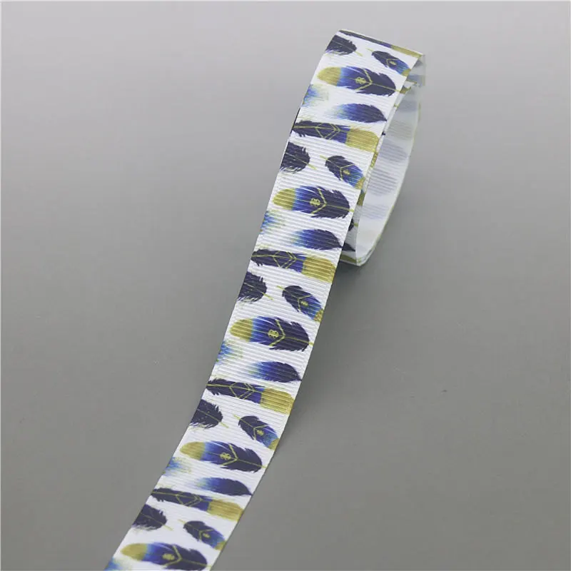 10199 DHK 10 ярдов перо Племенной нашивка напечатанный Grosgrain ленточный аксессуар Hairbow головной убор украшение «сделай сам» оптом OEM B1862 - Цвет: 10199
