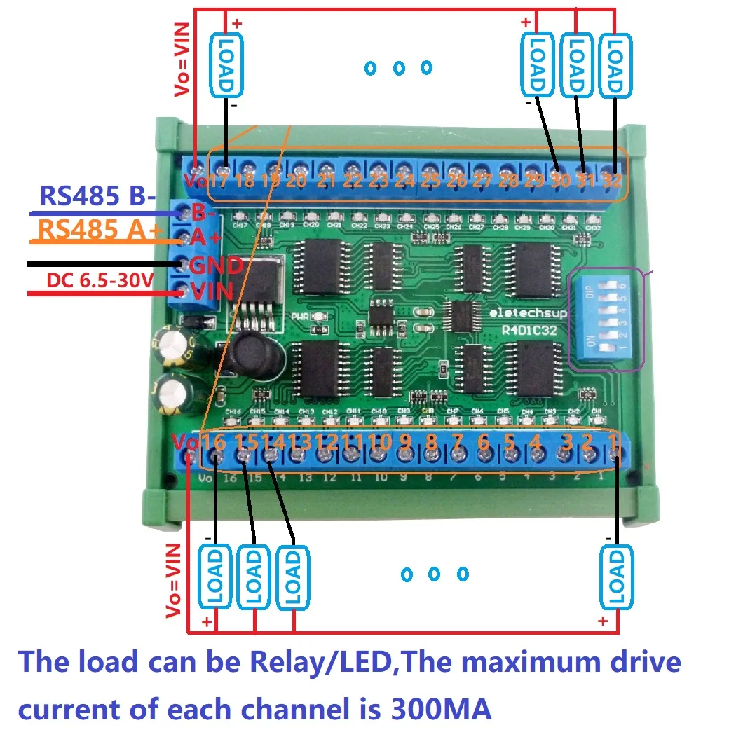 DC 12 В 24 32-канальный DIN35 C45 рельсовый ящик RS485 Modbus RTU ULN2803A транзистор Дарлингтона