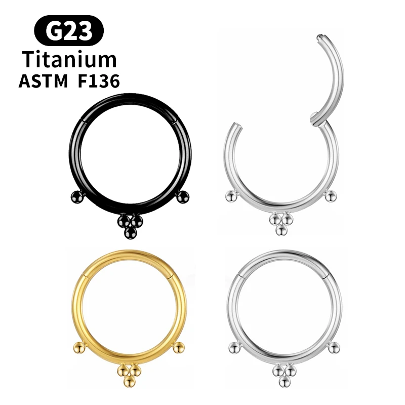 

G23 Titanium Black Ball Nose Ring Hoop Hinged Septum Nipple Cartilage Tragus Daith Helix Lip Piercing Clicker Segment Jewelry