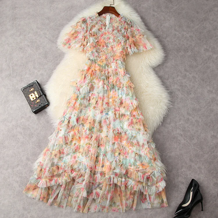 

Женское платье-макси из органзы, разноцветное бальное платье с V-образным вырезом и расклешенными рукавами в богемном стиле, Новинка лета 2021