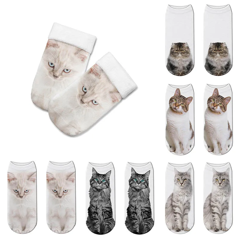 Милые носки с мультяшным 3d рисунком кошки женские забавные кавайные эластичные в