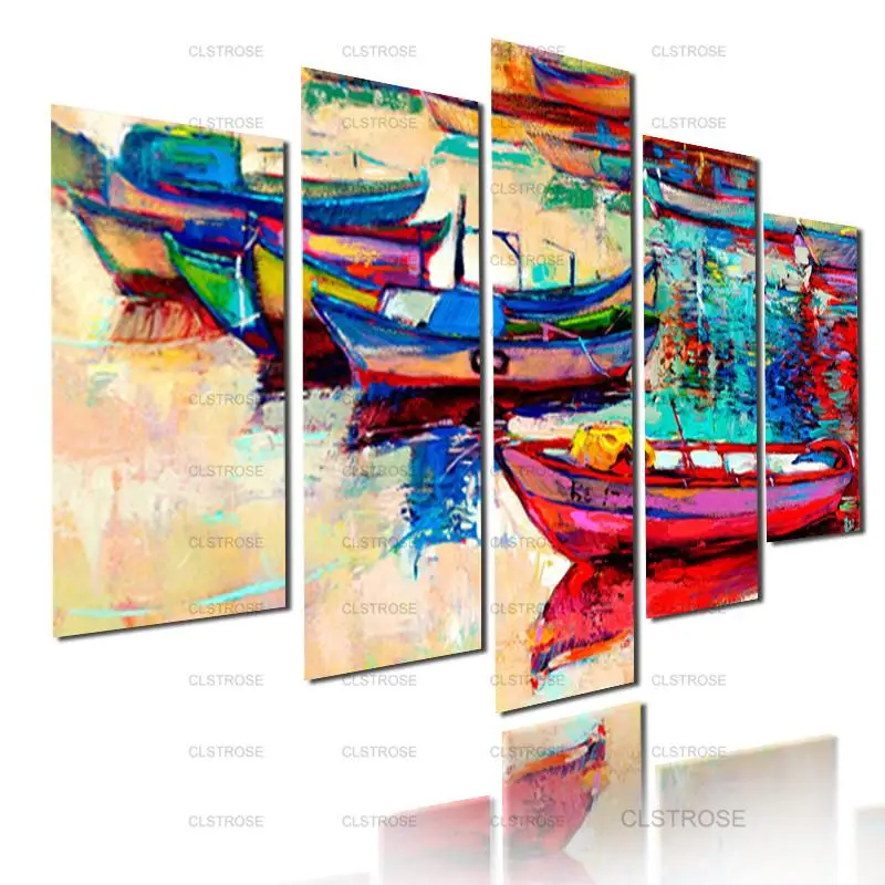 

Bright Oil Painting Colored Boat Poster Decoration In Home Wall Decoration Painting for Bedroom Living Room Canvas Painting Hd