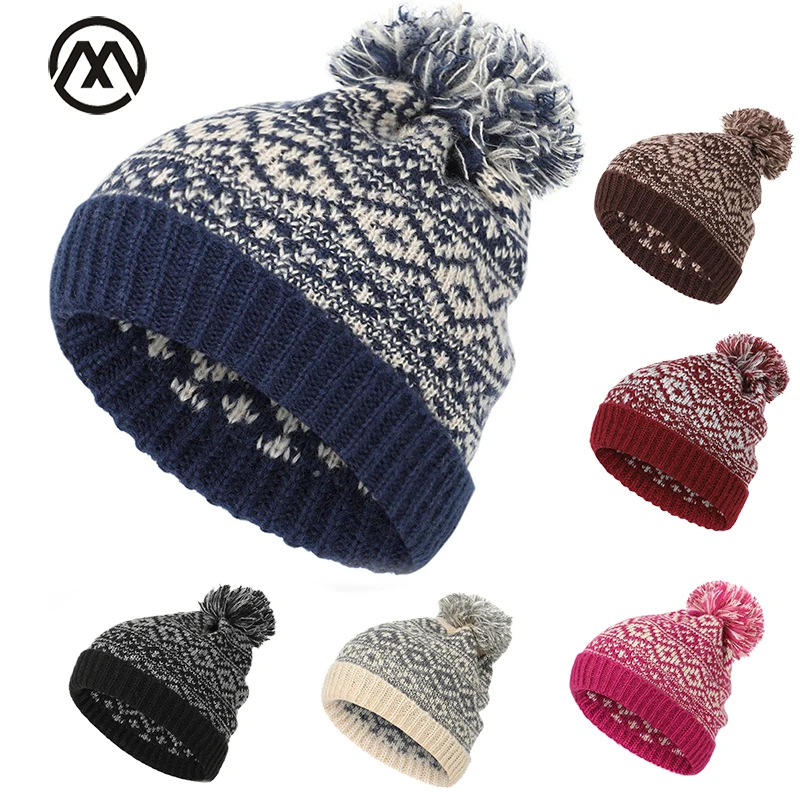 

Winter Hats For Women To Keep Warm Pompoms Natural Knit Hat Women Beanie Cotton Fluffy Hat Hedging Cap Variegated Plaid Cap New