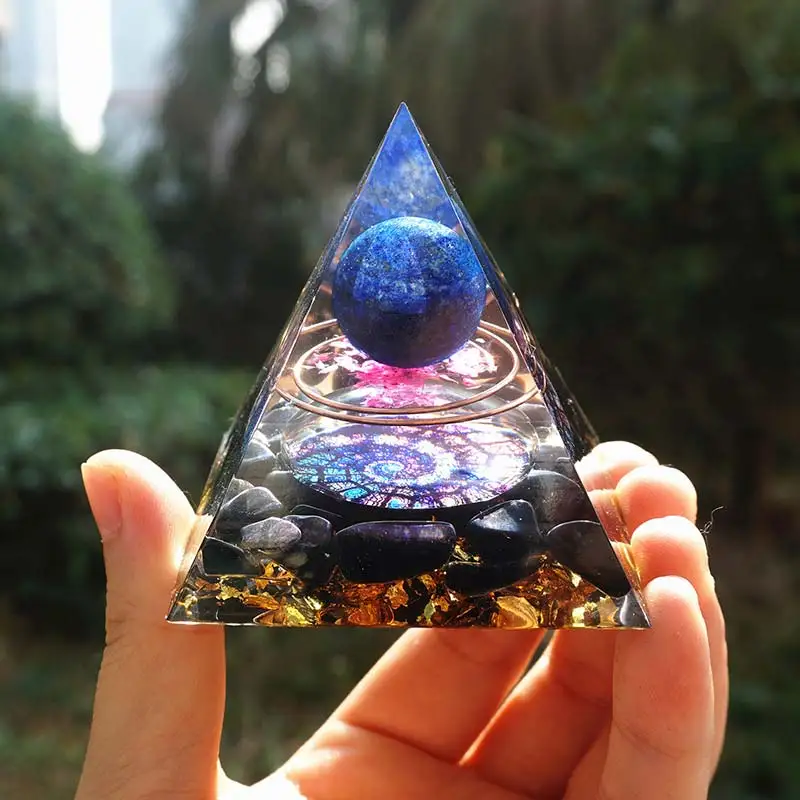 

New product crystal ball pyramid aogen 3d symbol Life Tree hexagram aura energy pyramid home decoration
