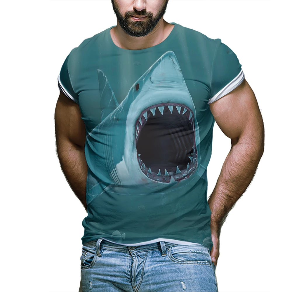 

SUMMER Men's Animal T Shirts Men 2021 Simple O Neck Stretch Shark New Tops Clothing CasualTshirt Man streetwear Cool Tee Shirts