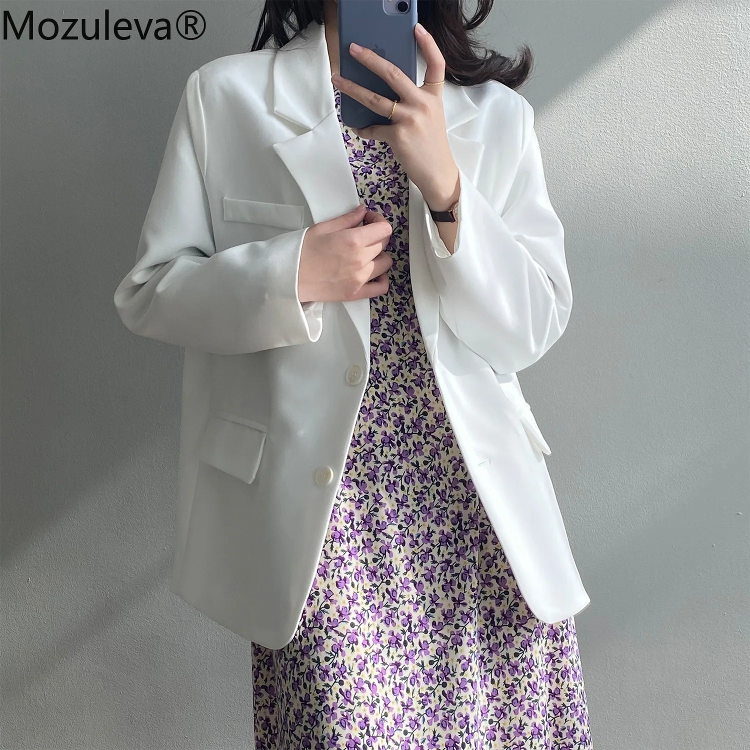 

Mozuleva зубчатый с длинным рукавом женское костюм Блейзер Весенняя однобортная карманы женский пиджак элегантная женская верхняя одежда высо...