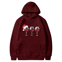 three glasses of red wine print christmas hoodies women graphic autumn winter aesthetic long sleeve pullovers hooded sweatshirt