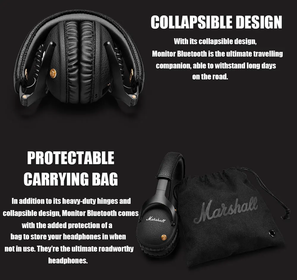 Беспроводные наушники MARSHALL Monitor с Bluetooth, наушники Rock Bass, оригинальные складные Накладные наушники черного цвета