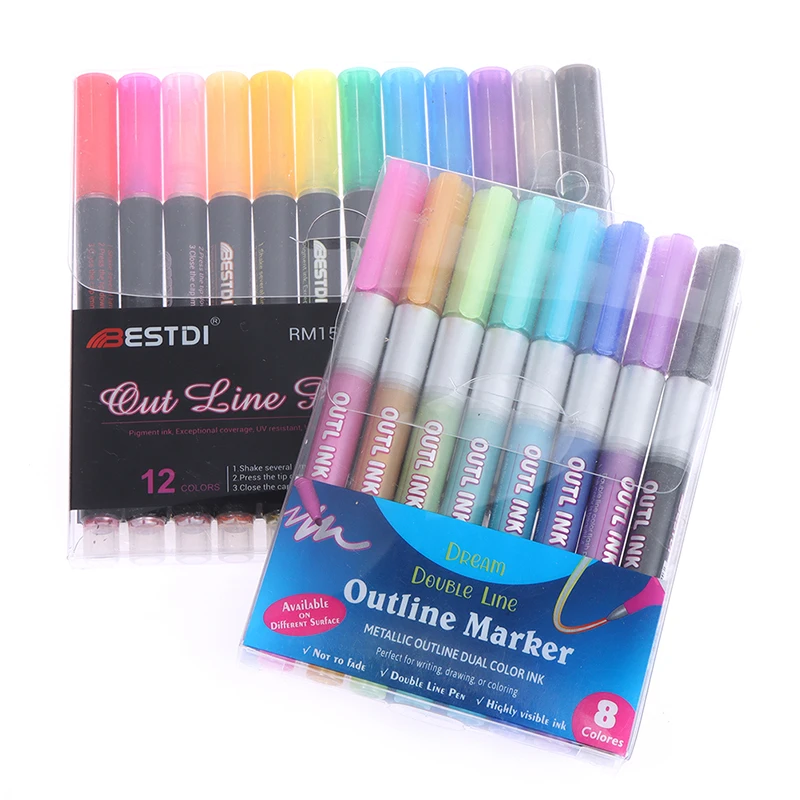 

Металлический Цвет волшебный маркер, фломастер 8/12 Цветов Цвет s двойная линия контурная ручка Набор для нейл Арта, набор алмазов картина нап...