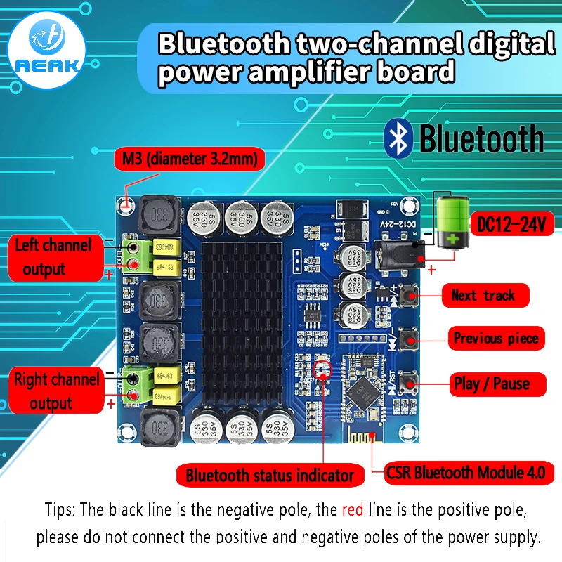 

2-канальный цифровой усилитель 2x12 0 Вт с поддержкой Bluetooth, TPA3116D2, XH-M548, усилитель звука