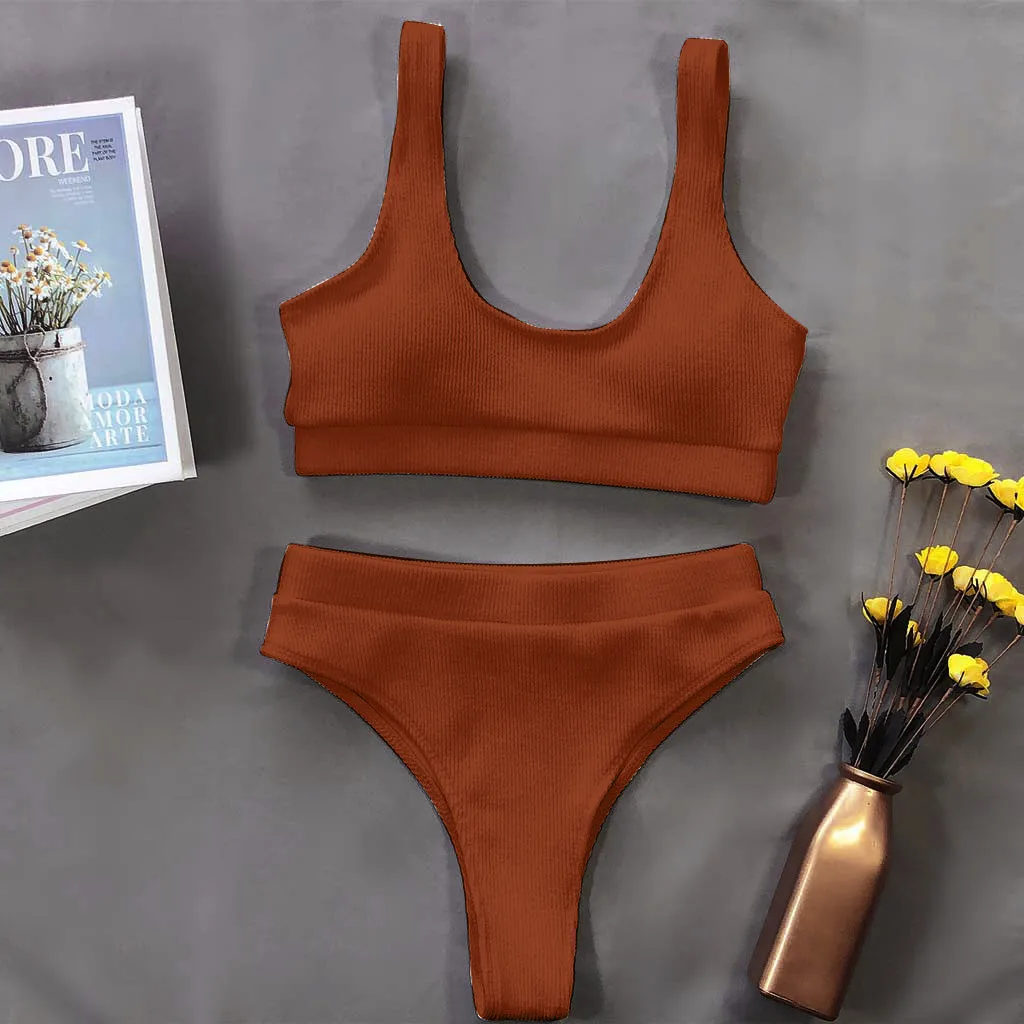 Женский комплект однотонного бикини сексуальный бразильский купальник летний