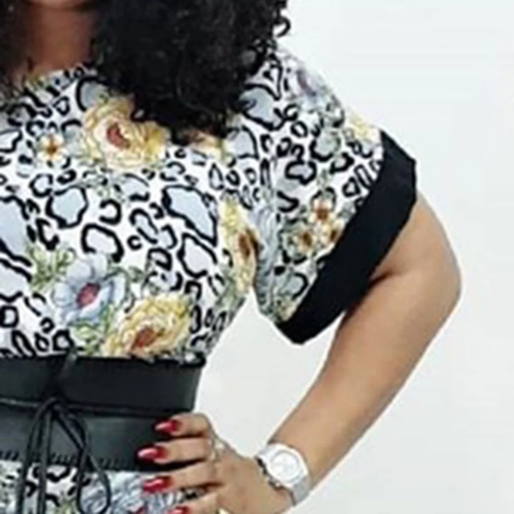 

Women Two Pieces Set Plus Size Vintage Fashion Office 2 Pieces Suits Autumn African Fashion Retro T-shirt Long Pants With Belt