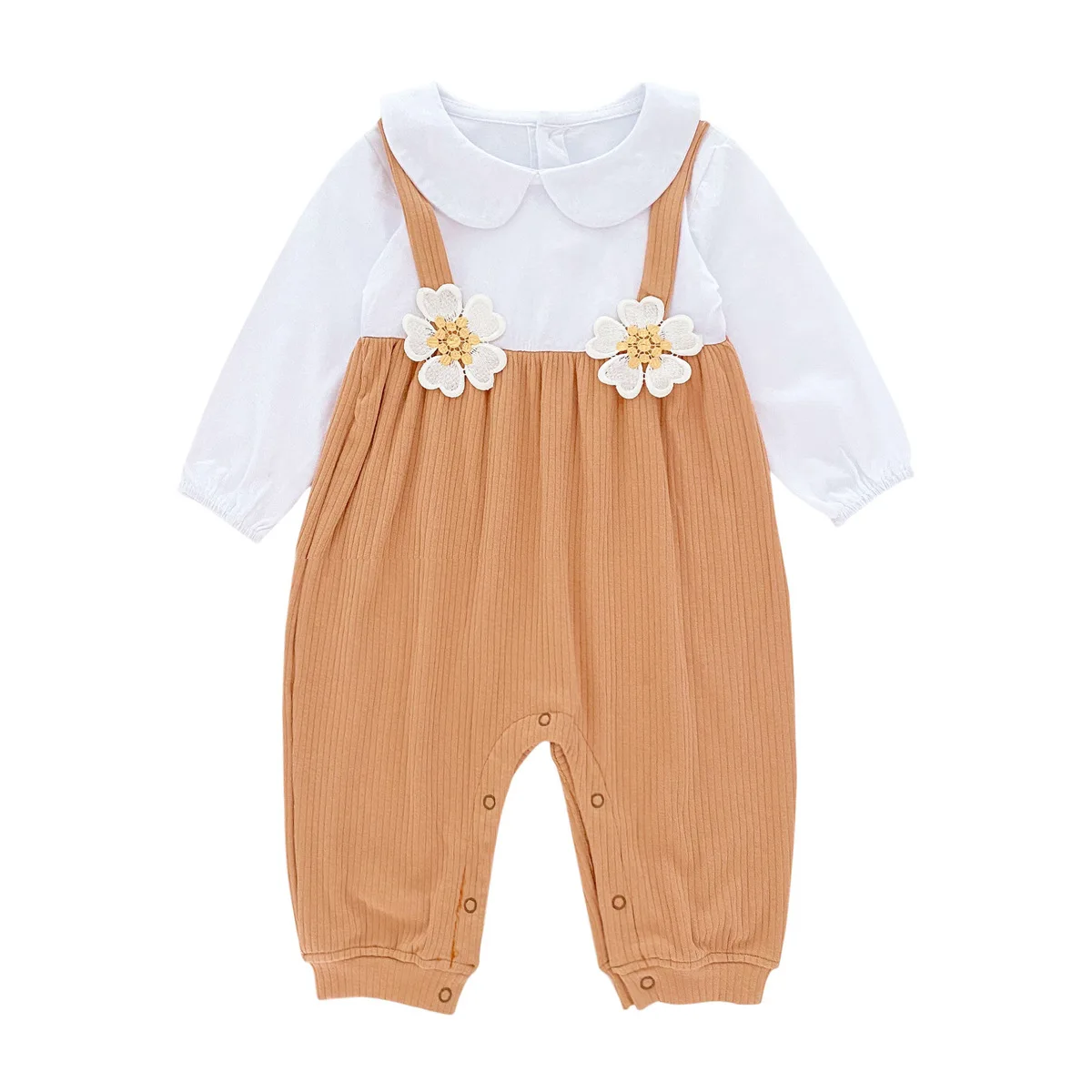 

Baby autumn clothes with flower girl baby clothes fake two Korean baby onesies romper